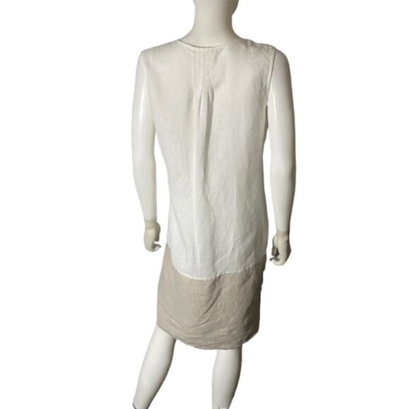 Chochene Italia White & Tan Sleeveless Linen Dress 2 - Picture 3 of 5